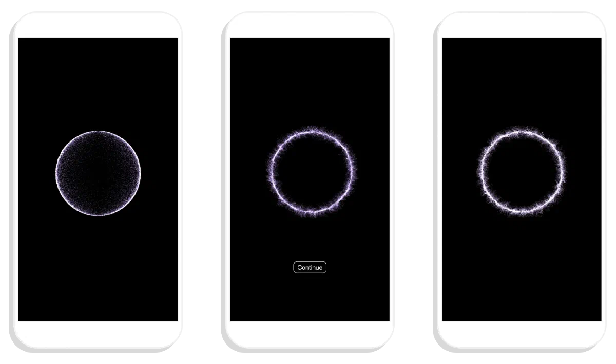 The three states of the app: audio prompt, recording and playback