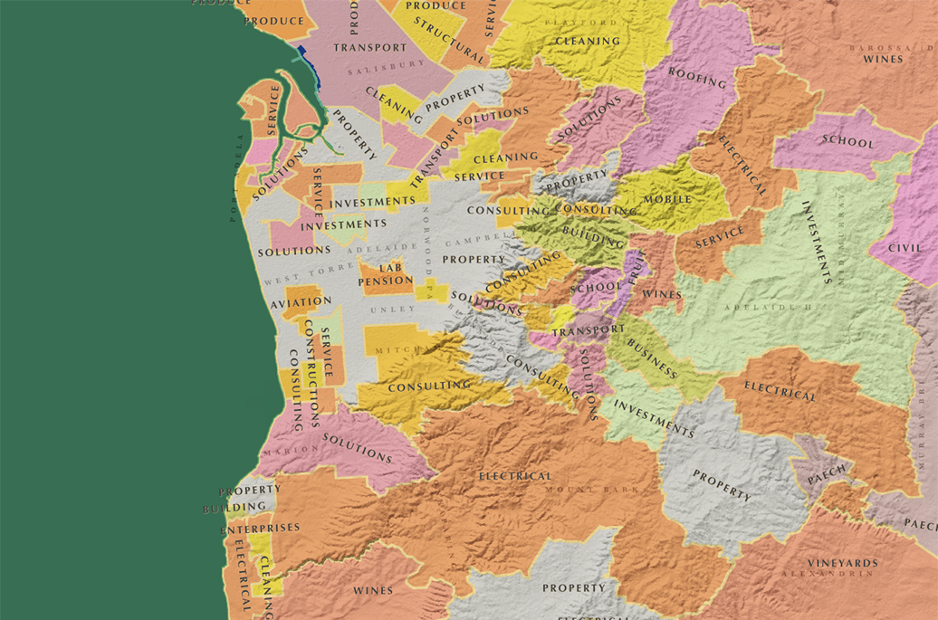 Map of most common business sectors in Adelaide