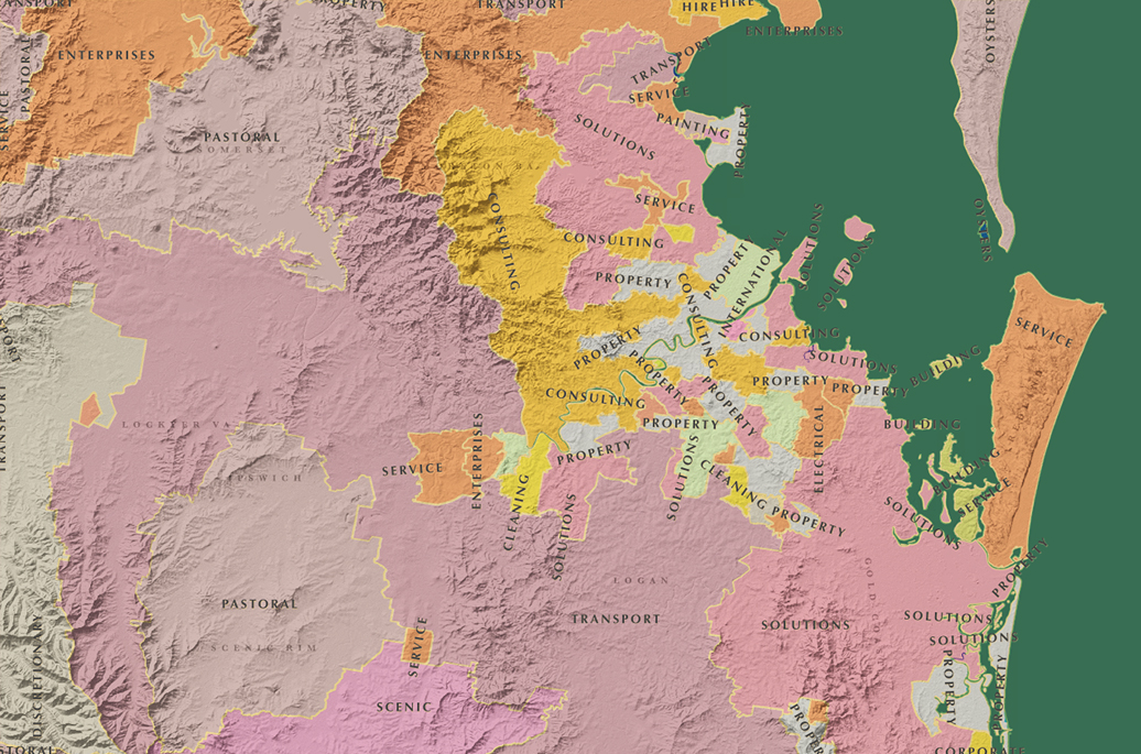 Map of most common business sectors in Brisbane