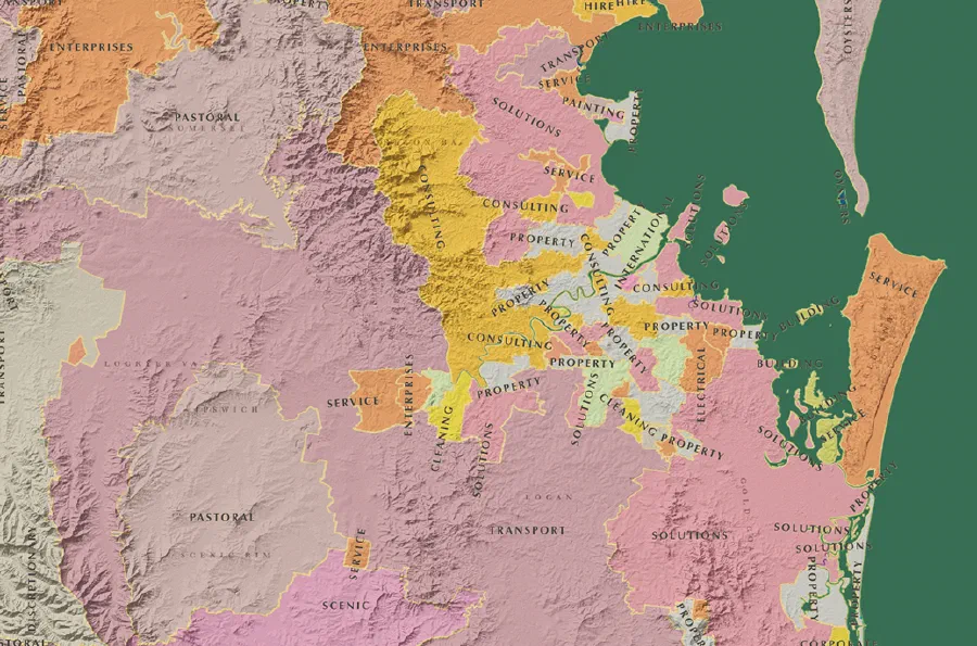 Map of most common business sectors in Brisbane