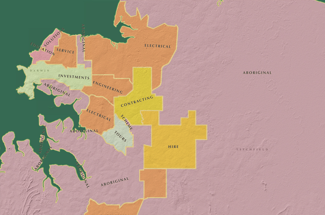 Map of most common business sectors in Darwin
