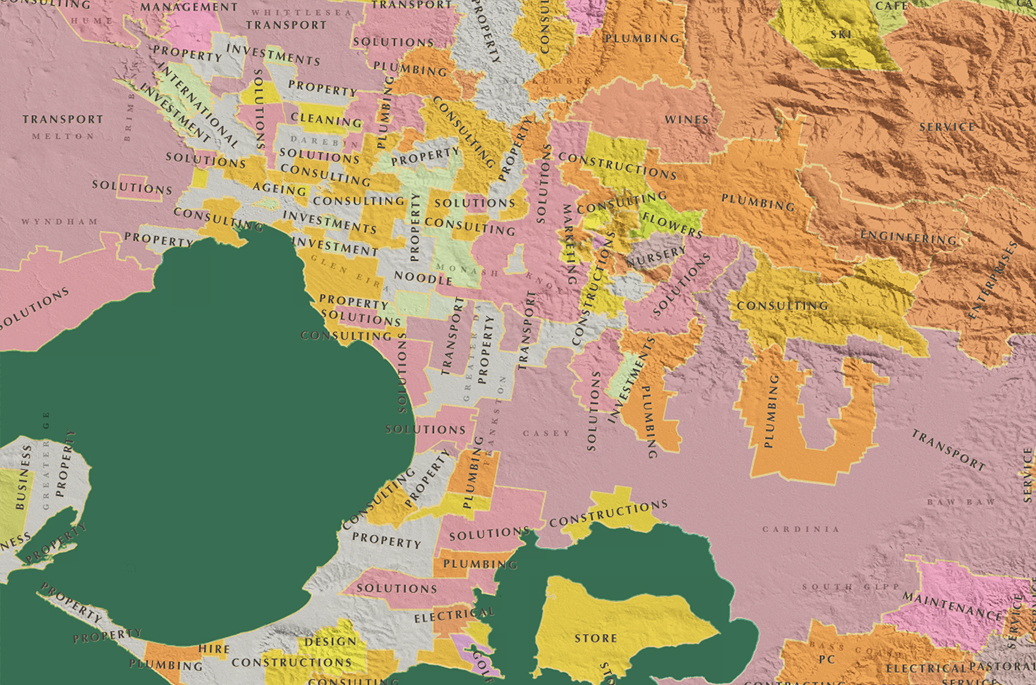 Map of most common business sectors in Melbourne