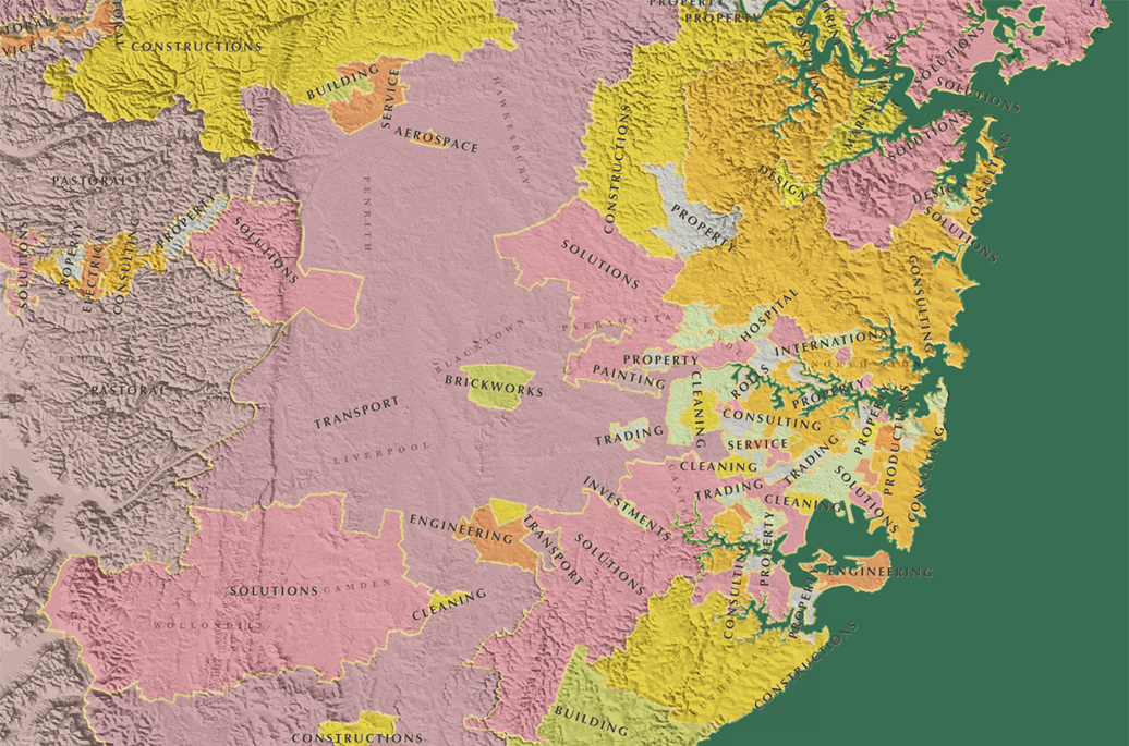 Map of most common business sectors in Sydney