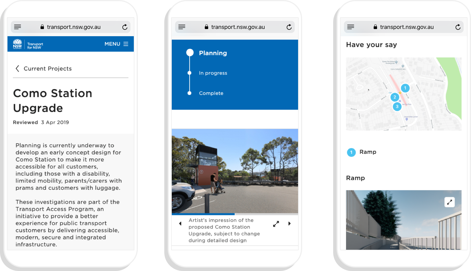 Transport Access App screens