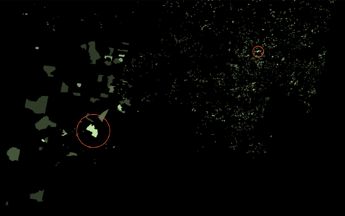 Larger polygons appear to have more weight